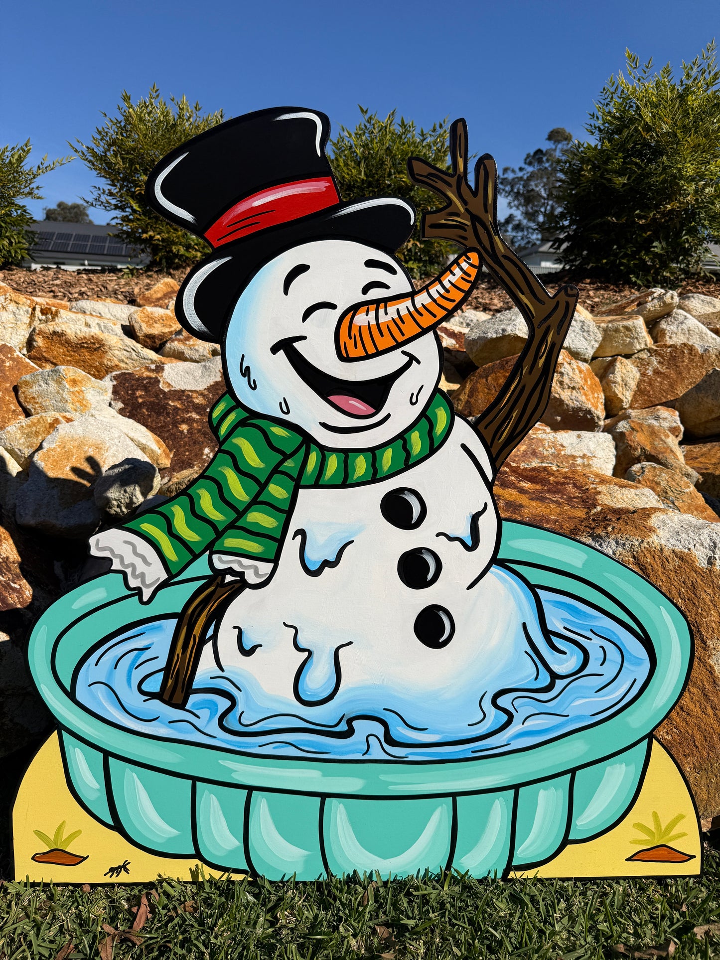Snowman cooling off Christmas