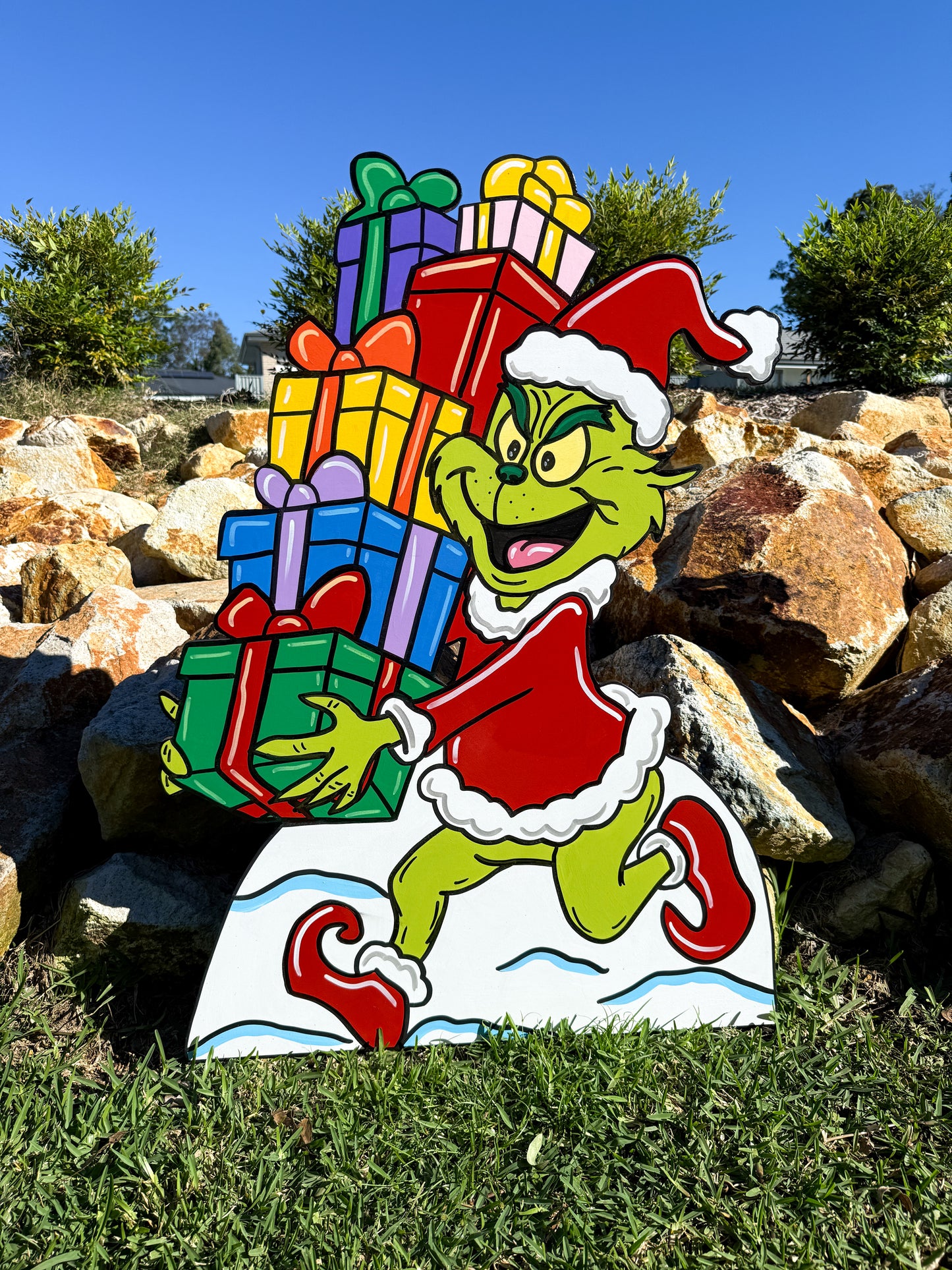 Grinch with gift stack Christmas