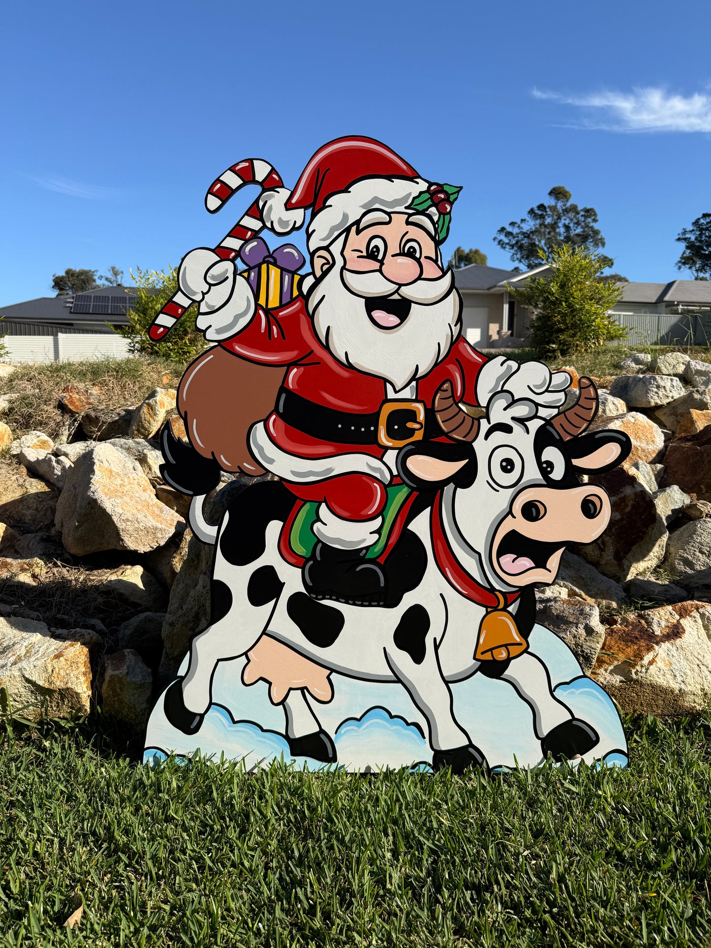 PICKUP ONLY Santa riding a cow Christmas