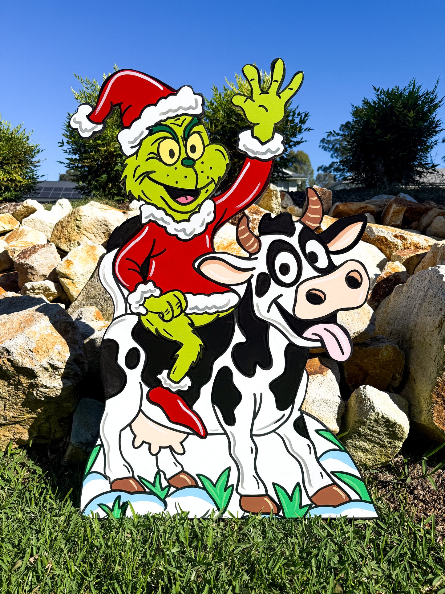 Grinch riding cow Christmas