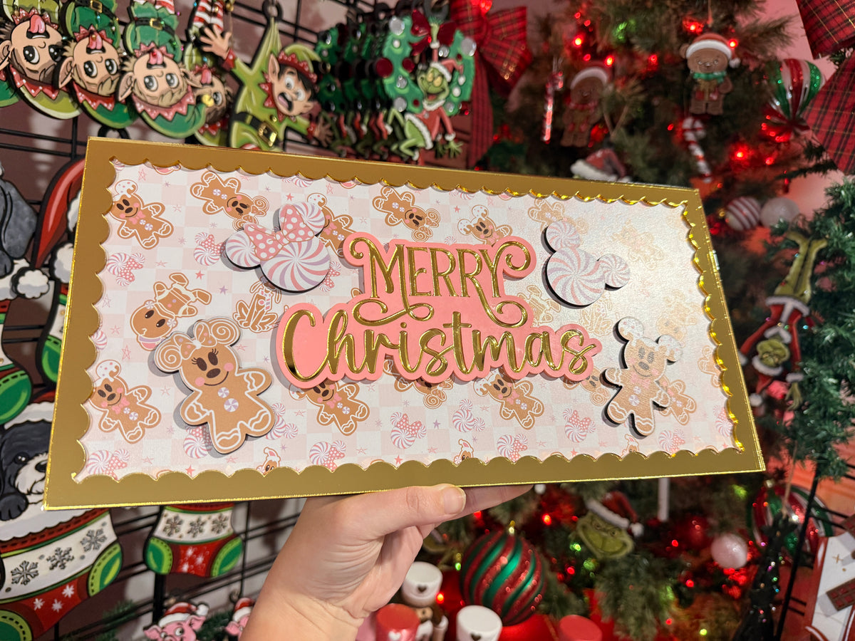 Large Merry Christmas Mirror sign stand ornament Christmas Decoration Minnie and Mickey