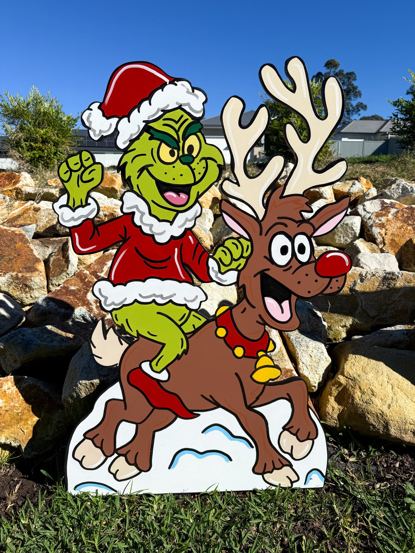Grinch riding reindeer Christmas