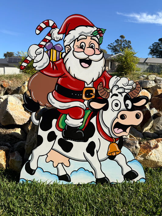 PICKUP ONLY Santa riding a cow Christmas