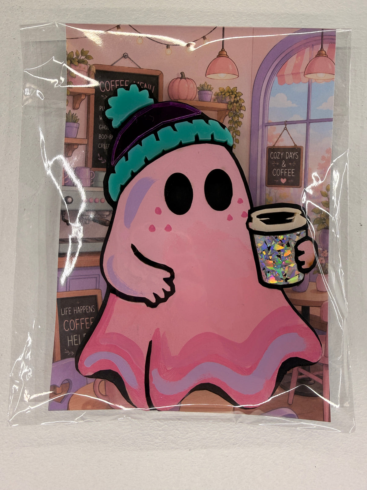 Cartoon Army Minis Magnet Halloween pink ghost coffee