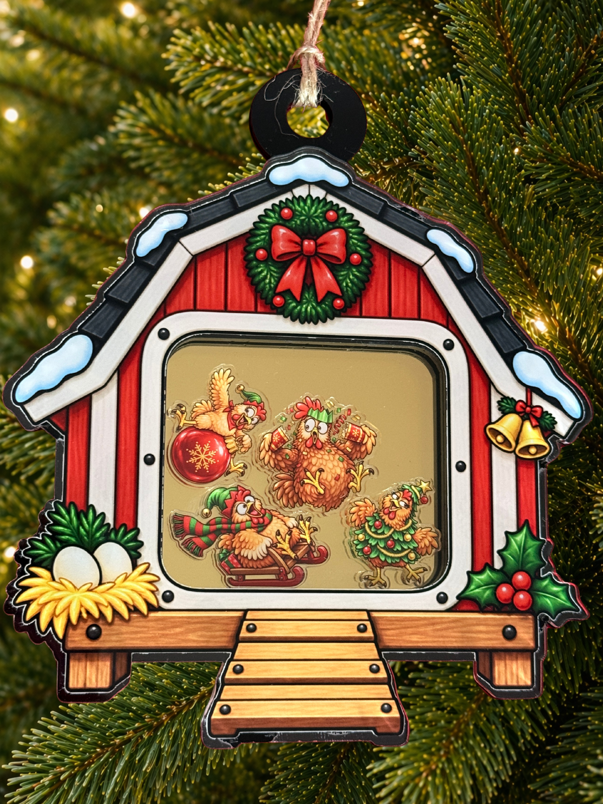 Chicken Coop Christmas Decoration shaker Ornament