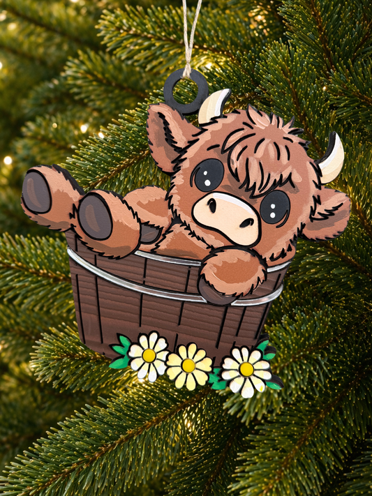 Cartoon Army Minis - Christmas Ornament Highland cow bucket