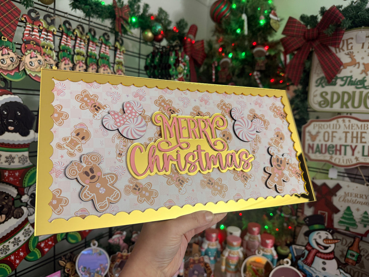 Large Merry Christmas Mirror sign stand ornament Christmas Decoration Minnie and Mickey