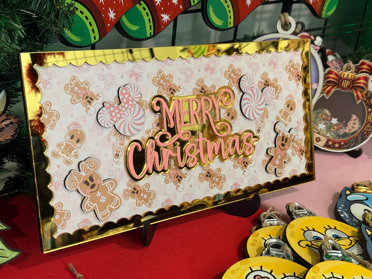 Large Merry Christmas Mirror sign stand ornament Christmas Decoration Minnie and Mickey